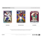 
              Three examples of inserts from 2024 Panini Prizm Draft Picks Collegiate Football cards. From left to right: Blue Prizm parallel, featuring a unique metallic blue finish; Brilliance insert, showcasing bold colors and dynamic design; and On Campus, depicting a playful collegiate scene with a prominent player. Text underscores the exclusive inserts capturing collegiate and rookie football themes
            