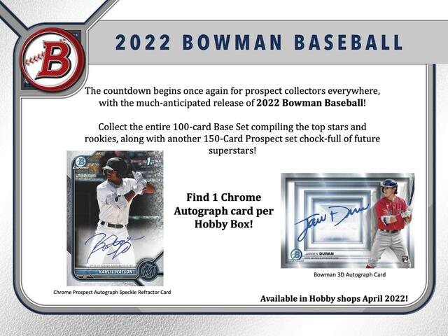 2022 Topps Bowman Baseball Hobby Box - Baseball